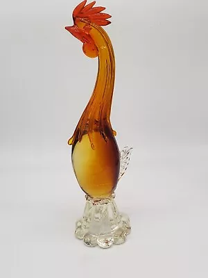 Vintage Murano Style Hand Blown Glass Rooster - Orange - Fluted Base • $99.99