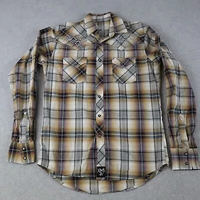 Wrangler Rock 47 Shirt Mens Medium Pearl Snap Western Plaid Long Sleeve • $19.99