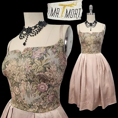 Vintage 50s Dress Mr Mort Tapestry Baroque Flare Bridgerton Woven Renaissance XS • $154.99