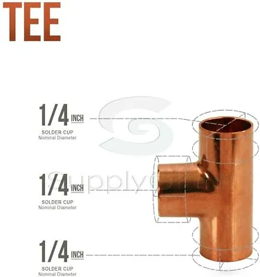 1/8 In-6 In Copper Tee Fitting Solder Cups Threaded Connection Plumbing Pipe • $6.99