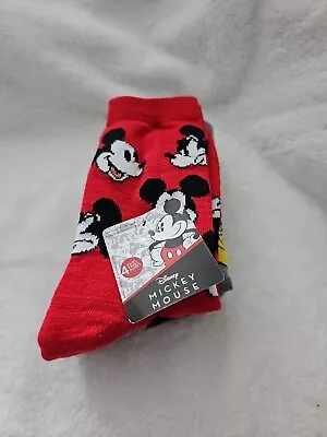 Disney Mickey Mouse Crew Socks 4 Pack Gray Red White Stretch • $10