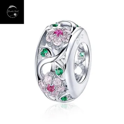 Sterling Silver 925 Spring Daisy Flower Spacer Bead Charm For Bracelets With CZ  • £15.49