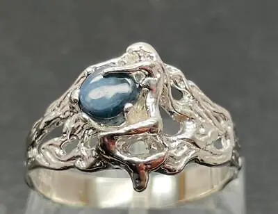 1.225 Ct Blue Star Sapphire Sterling Silver Mens Mermaid Ring Size 12 Six Ray * • $65