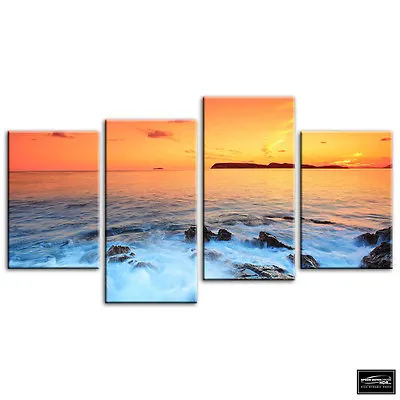 Rocks  Scenic Sunset Seascape BOX FRAMED CANVAS ART Picture HDR 280gsm • £29.99