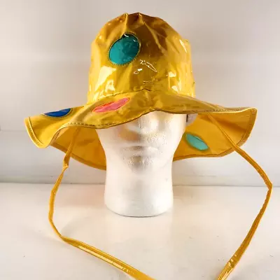 Yellow Rain Slicker Hat Bubble Adult Small Bonnet 1970s MCM Mod Vinyl Movie Prop • $39