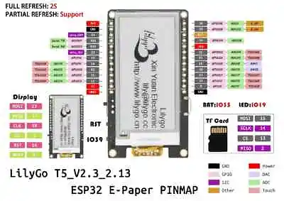 ESP32 E-ink E-Paper 2.13  LilyGo TTGO T5 V2.3 Screen New Driver Chip. • £25