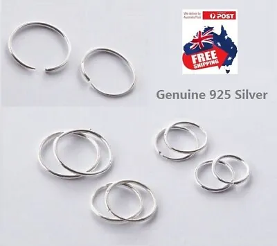 $5.99 • Buy Genuine 925 Silver Sleepers Earrings Ear Hoop Lip Nose Ring Body Piercing TI192
