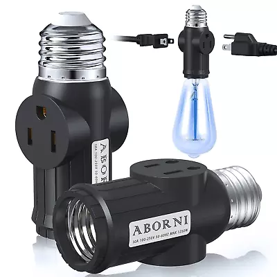 2 Pcs ABORNI 3 Prong Light Socket To Plug Adapter E26 Light Socket Outlet FCC • $14.99