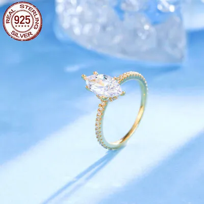 925 Sterling Silver Ring Gold Plated S925 Marquise Cut Women Wedding Engagement • $9.24