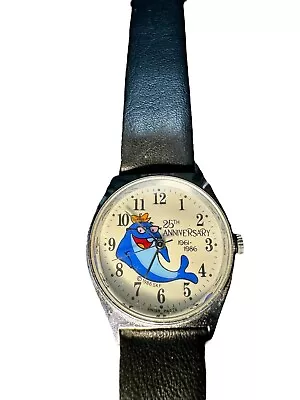 Vintage 80s Charlie Tuna Fish 25 Anniversary 1986 Wrist Watch Black Leather Band • $19.86