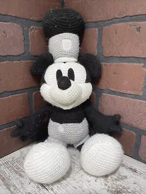 Disney Parks Steamboat Willie Mickey Mouse Crochet Knit Plush 16” Black & Grey • $15