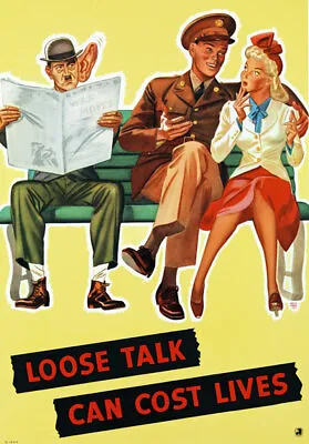 2W46 Vintage WWII Loose Talk Can Cost Lives Wartime War Poster WW2 A1 A2 A3 • £6.95