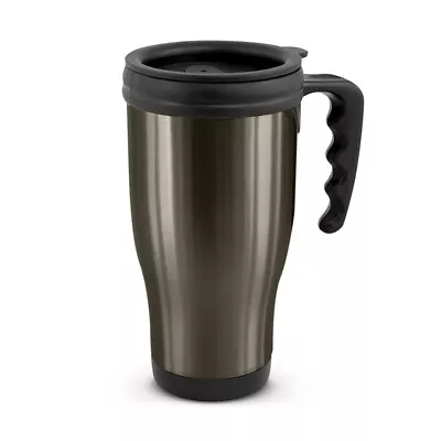 Silver Travel Mug - 400ml Double Wall Thermo Cup - BPA Free Handle & Secure Lid • $16