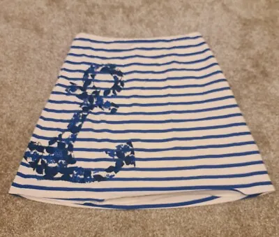 Boden Ladies Skirt In Blue And White Embroidered Anchor Detail Skirt - Size 12 • £7.99