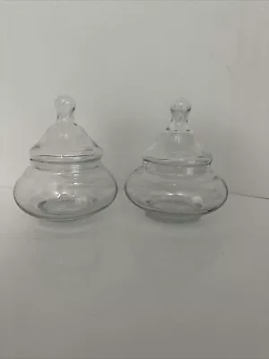 Vintage Anchor Hocking Clear Apothecary Jars With Lids 5  No Chips Or Cracks • $22