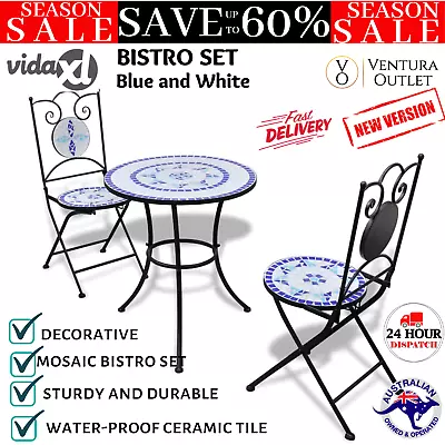 $228.40 • Buy 3pcs Mosaic Bistro Setting Table And Chairs Set Outdoor Garden Patio Furniture