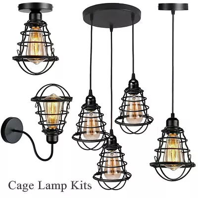 Vintage Ceiling Pendant Light Lampshade Industrial Metal Cage Wire Light Shade • £19.89
