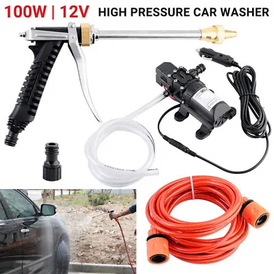 Portable 12V Car Washer Water Pump Kit Sprayer Cleaner Hose High Pressure Wash • £16.14