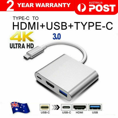 $12.33 • Buy USB 3.1 Type-C USB-C To Female HUB 3IN1 4K HD HDMI Data Adapter Charging Cable 