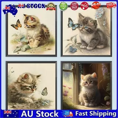 AU 5D DIY Full Round Drill Diamond Painting Cat And Butterfly Kit Home Decoratio • $9.06