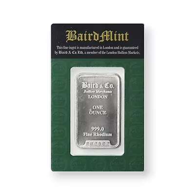 1 Oz Rhodium Bar Baird & Co. Mint Sealed With Carded Assay .999+ Fine New • $9988.88