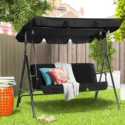 3-Person Outdoor Swing Chair Patio Hanging Bench W/ Canopy & Removable Cushion • $89.98