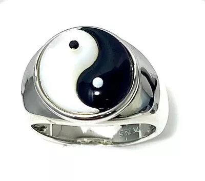 R0848S Yin Yang Onyx With Mother Pearl Sterling Silver Men's Ring • $70