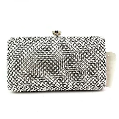 Lauren Larraine Nory Silver Rhinestone Minaudiere Clutch Handbag Purse 1213870 • $28.05