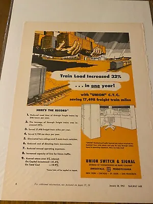 Vintage 1952 Union Switch & Signal Hand Holding Box Cars Train Ad • $17.08