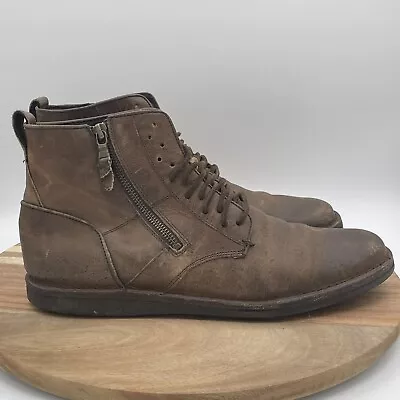 John Varvatos Barrett Boots Leather Side Zip Lace Up Shoes Distressed Men’s 11 • $89