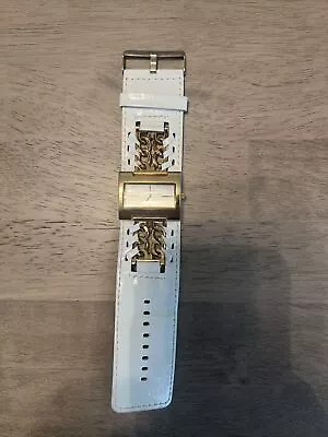 Ladies Guess Square Gold Tone White Wide Leather Strap Analog Watch • $7.99