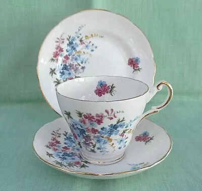 £8.99 • Buy Regency Brand Bone China Tea Trio - Cup, Saucer, Side Plate - Blue & Pink Floral