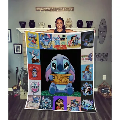 Lilo And Stitch Sherpa Fleece Blanket Free Hug Personalized Name Blanket • $42.99