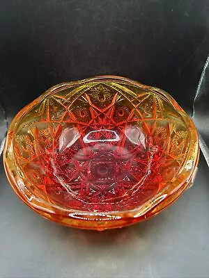 VINTAGE RED ORANGE Ombre PRESSED GLASS AMBERINA  8”BOWL Beautiful • $21