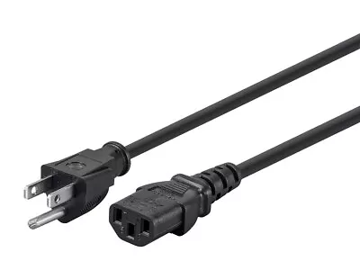 3-Prong Power Cord - 6 Feet - Black | NEMA 5-15P To IEC 60320 C13 14AWG 15A • $9.28