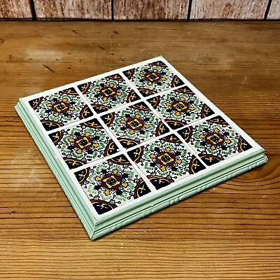 Vintage Handmade 7  Square Mexican Tile Trivet With Wood Frame • $12.60