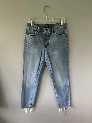 J Crew 9” High Rise Skinny Jeans Ragged Hem Button Fly Ankle Sz 30 • $24