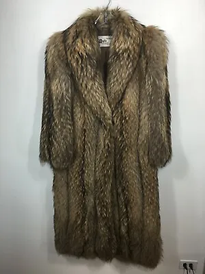 Classic FINN RACCOON Fur Coat Brown Women's Medium Jacket Fox • $700