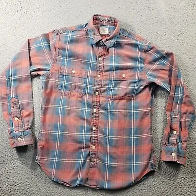 J Crew Shirt Men's Medium Flannel Button Up Plaid Long Sleeve Distressed Casual • $16.99