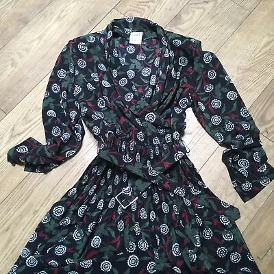 1980s Eastex Floral Pleated And Belted Dress Size 14 Floral MIDI Length • £14.99