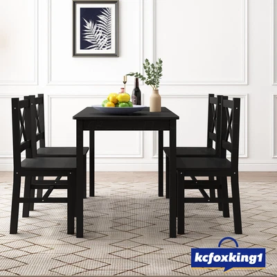 $269.49 • Buy Classic Solid Wooden Dining Table And 4 Chairs Set Home Kitchen Furniture Black