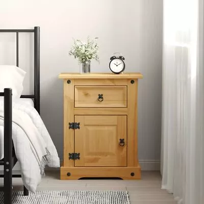 Rustic Wooden Pine Wood Bedside Side Table With Storage Drawer & Door Nightstand • $154.99