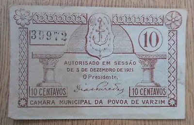 Portugal Camara Municipal Povoa De Varzim: 10 Centavos 1921 • $12.43