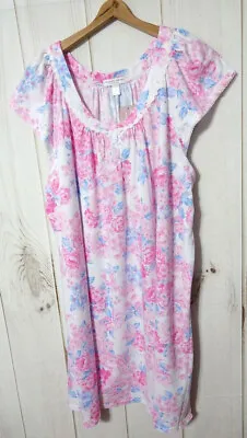 Miss Elaine Essentials Cap Sleeve Nightgown Women's 3X Pink Blue Bouquet NEW • $24.99