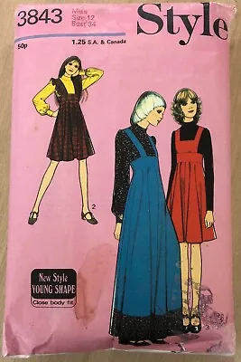 Vintage Sewing Pattern Style 3843 70s Long Pinafore Dress Blouse Cut Sz 12  • £4