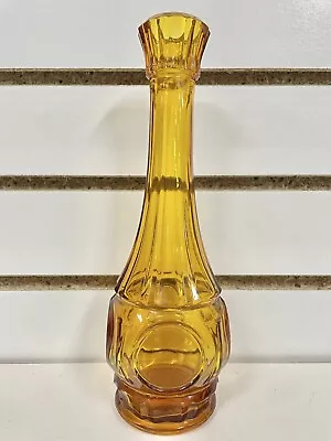 Vintage Wheaton Bullseye Amber Glass Bottle Vase Panel And Dots 9  BLH • $15