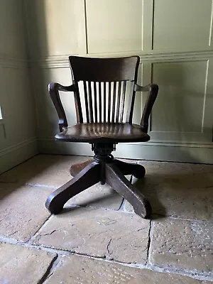 Antique Early C20th Oak Swivel Desk Captains Desk Chair • £595