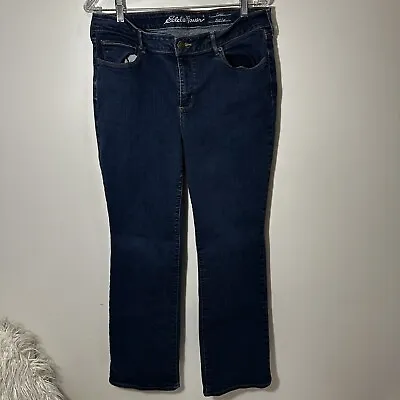 Eddie Bauer Women's Size 14 Jeans Curvy Fit Boot Cut Dark Wash Stretch Denim • $12.99