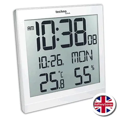 £54.95 • Buy Technoline WS8015 Digital LCD Wall Clock With Temperature And Humidity - WHITE
