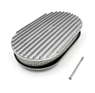 15  Polished Aluminum Oval Finned Air Cleaner For 5-1/8  Carbs Holley Edelbrock • $64.99